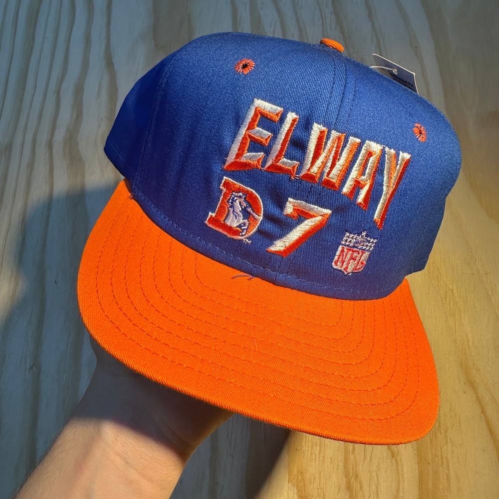 AJD Denver Broncos John Elway 7 Vintage Snapback Hat Blue Orange New With Tags